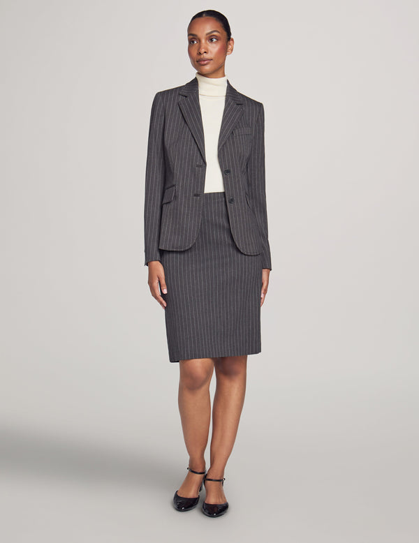 anne klein Executive Collection Pinstripe Two Button Jacket With Pant and Skirt- Sale Charcoal/Bright White