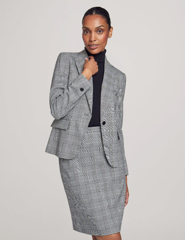 Anne Klein Executive Collection Plaid Jacket With Skirt Anne Black/Bright Whit