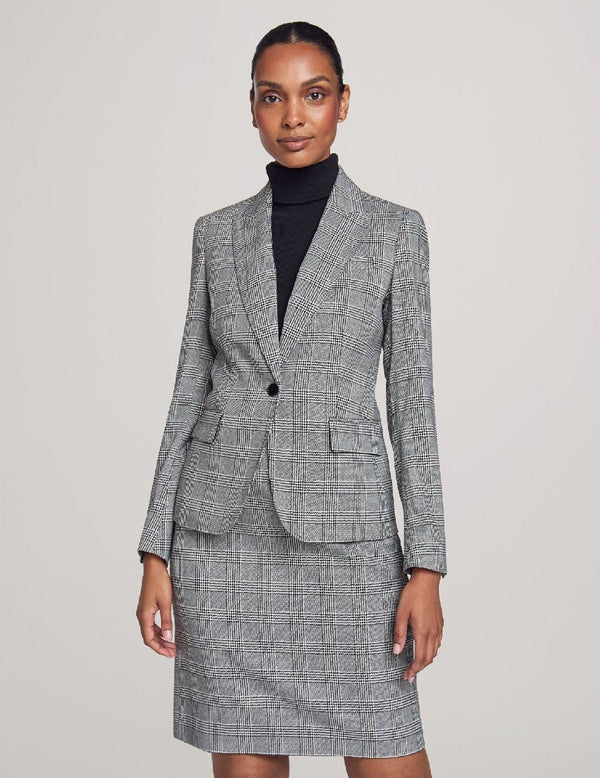 Anne Klein Executive Collection Plaid Jacket With Skirt- Sale Anne Black/Bright Whit