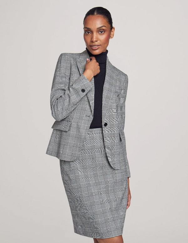 Anne Klein Executive Collection Plaid Jacket With Skirt- Sale Anne Black/Bright Whit