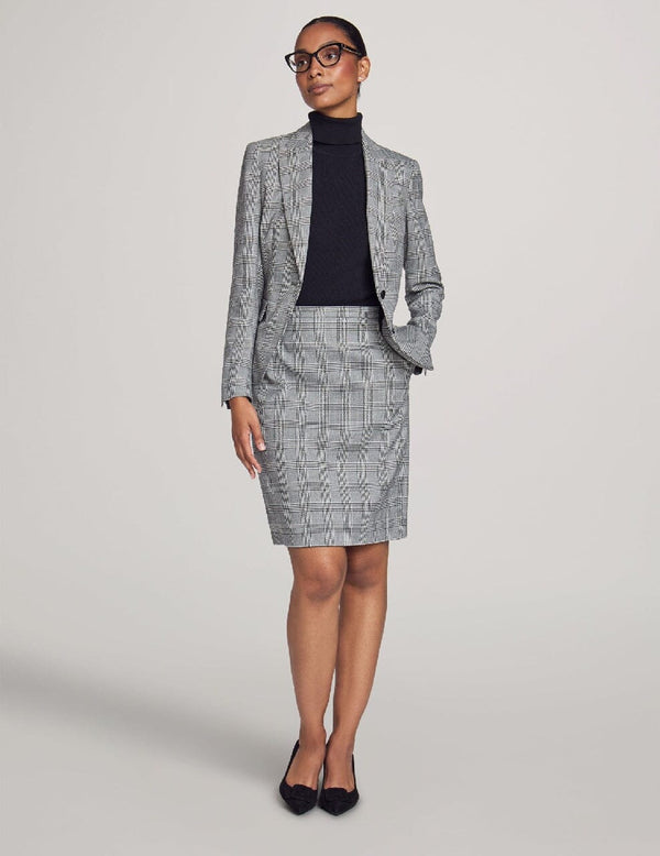 anne klein Executive Collection Plaid Jacket with Skirt- Sale Anne Black/Bright Whit