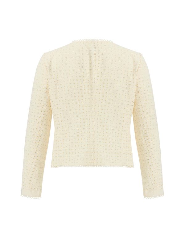 Anne Klein Eyelet Five-Button Jacket With Patch Pockets White Dove