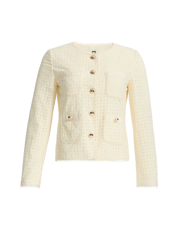 anne klein Eyelet Five-Button Jacket with Patch Pockets White Dove