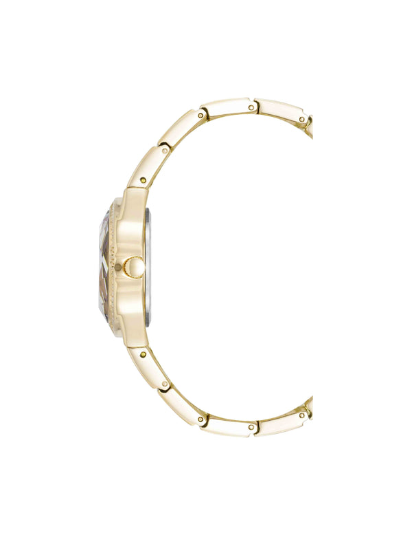 Anne Klein Faceted Crystal Bezel Watch Black/Gold-Tone