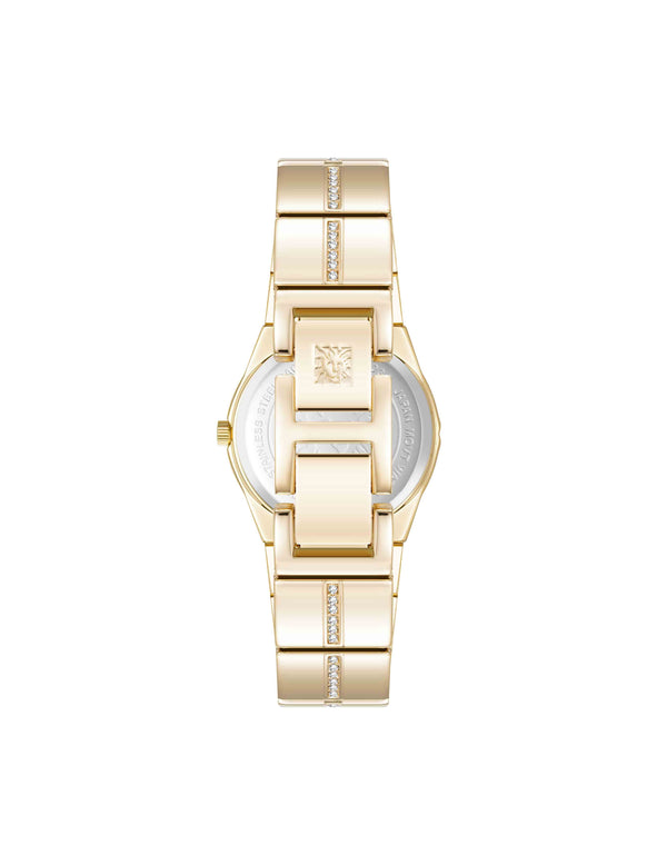 Anne Klein Faceted Crystal Bezel Watch Black/Gold-Tone