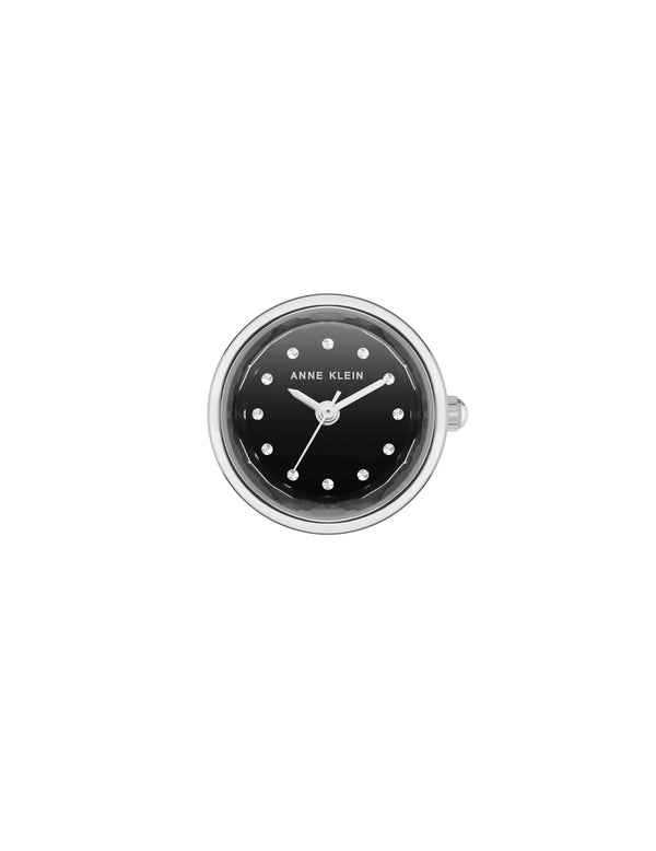 Anne Klein Faceted Crystal Ring Watch Black/Silver-Tone