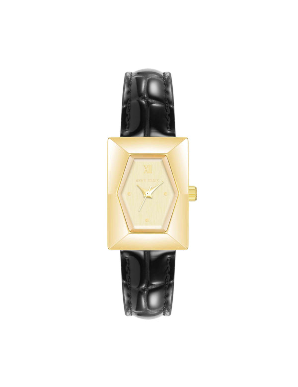 Anne Klein Faceted Rectangular Case Watch Gold-Tone/ Black