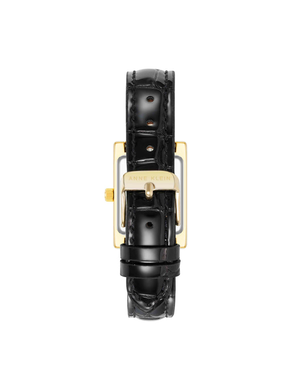 Anne Klein Faceted Rectangular Case Watch Gold-Tone/ Black