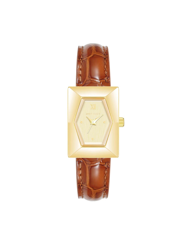 anne klein Faceted Rectangular Case Watch Gold-Tone/ Honey