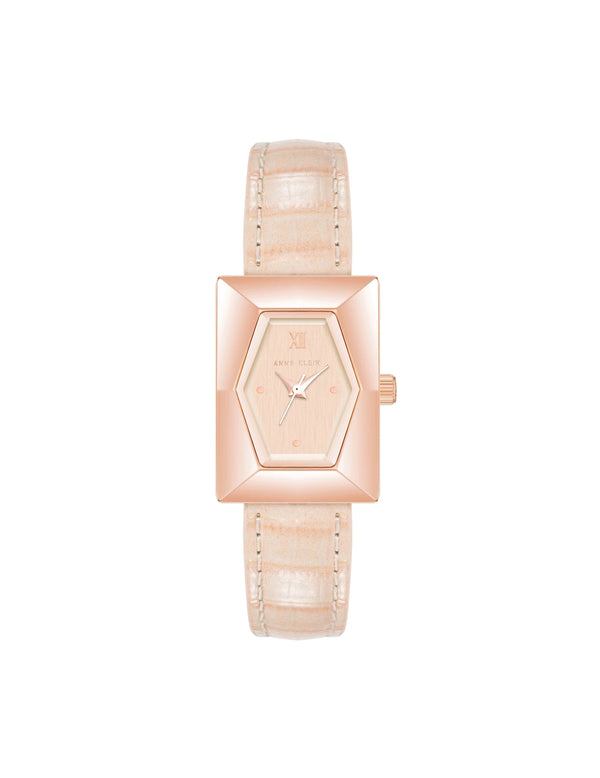 anne klein Faceted Rectangular Case Watch Rose Gold-Tone/ Blush
