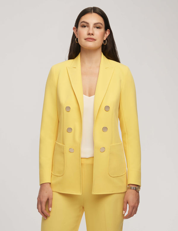 Anne Klein Faux Double-Breasted Jacket With Patch Pockets- Sale Bright Daffodil