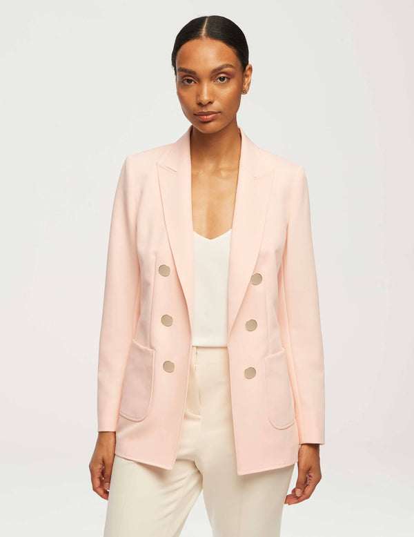 anne klein Faux Double-Breasted Jacket With Patch Pockets- Sale Cherry Blossom