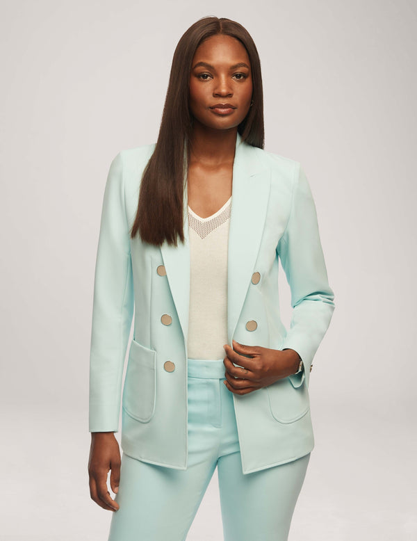 anne klein Faux Double-Breasted Jacket With Patch Pockets- Sale Ocean Sky