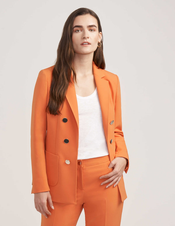 Anne Klein Faux Double-Breasted Patch Pocket Jacket- Sale Orange Spice