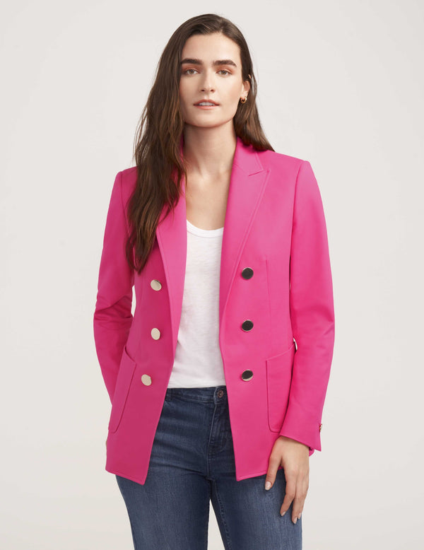 Anne Klein Faux Double-Breasted Patch Pocket Jacket- Sale Pink Pansy