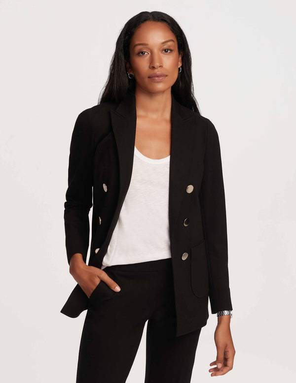 anne klein Faux Mini Double Breasted Jacket With Patch Pockets- Sale Anne Black