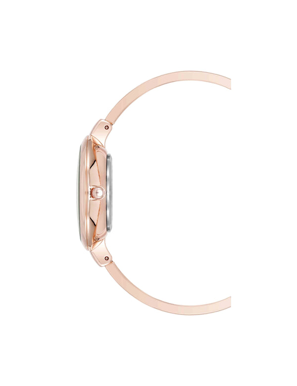 Anne Klein Floral Dial Bangle Watch Set Rose Gold-Tone