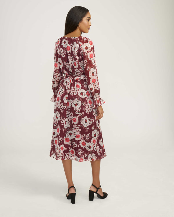 Anne Klein Floral Print Elastic Waist Dress- Sale Elderberry Combo