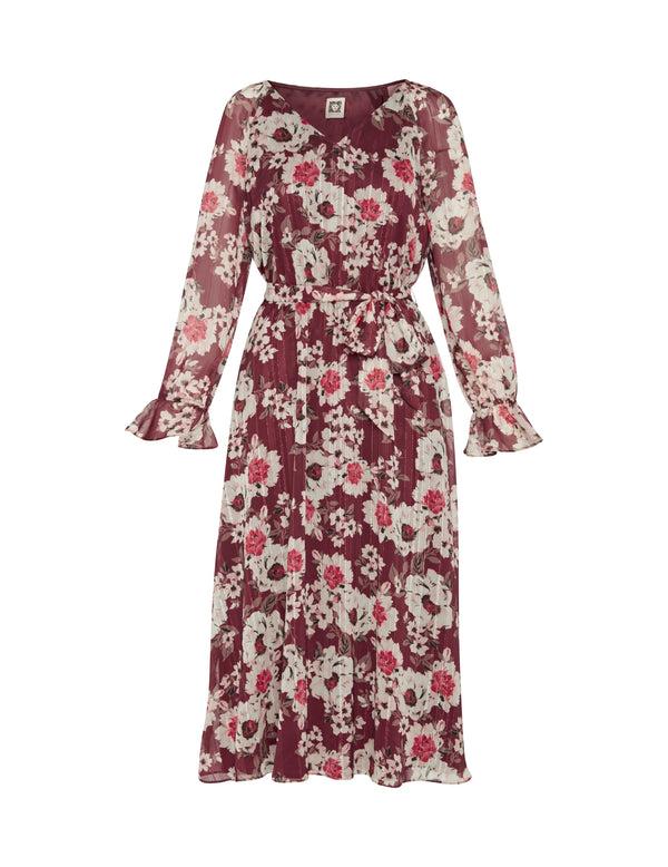 anne klein Floral Print Elastic Waist Dress- Sale Elderberry Combo