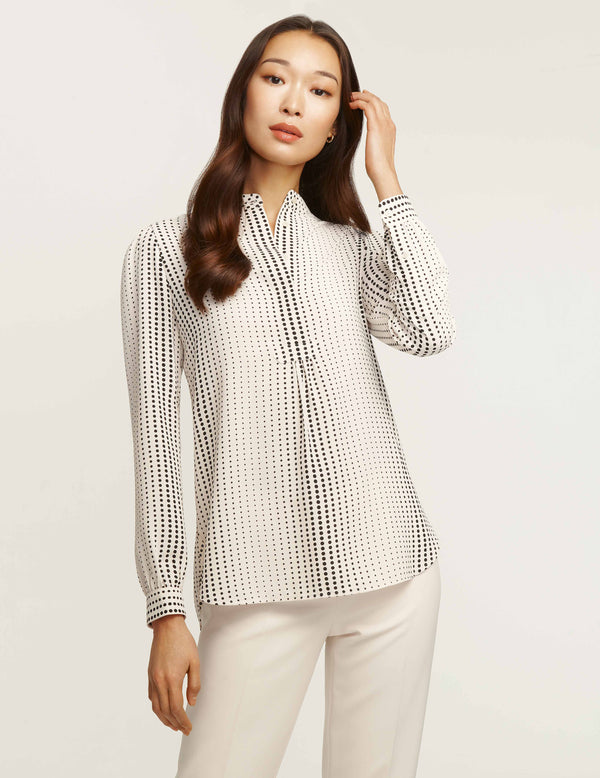 anne klein Florentine Dot Print Poet Blouse Anne White/Anne Black