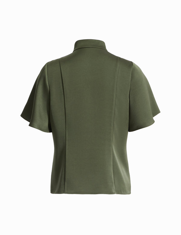 Anne Klein Flutter Sleeve Button Front Blouse Olive Palm