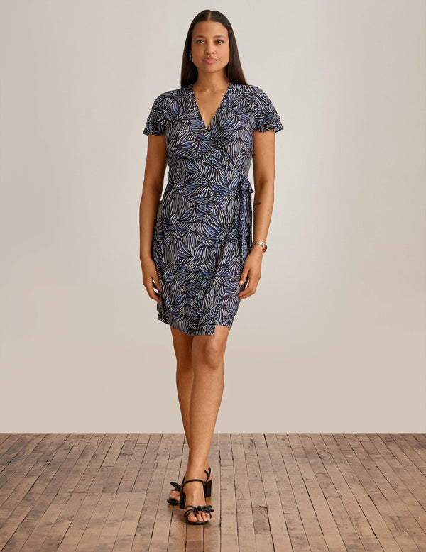 anne klein Flutter Sleeve Wrap Dress Blu Jay/Anne Blk Mlt