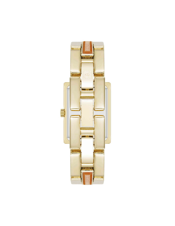 Anne Klein Gemstone Accented Bracelet Watch Red Aventurine/Gold-Tone