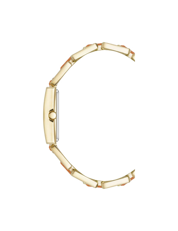 Anne Klein Gemstone Accented Bracelet Watch Red Aventurine/Gold-Tone