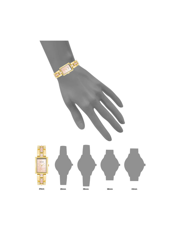 Anne Klein Gemstone Accented Bracelet Watch Rose Quartz/Gold