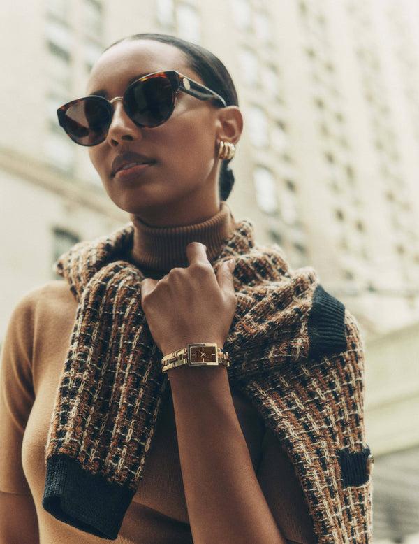 anne klein Gemstone Accented Bracelet Watch Tiger's Eye/Gold