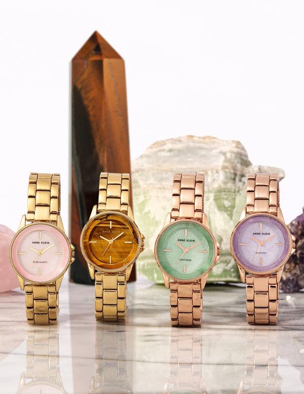 Anne Klein Gemstone Dial Bracelet Watch Aventurine/Rose Gold