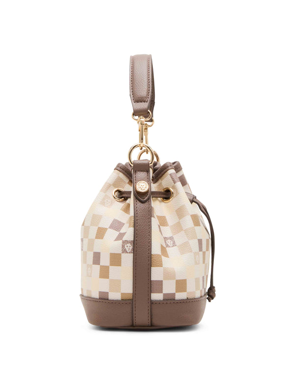 Anne Klein Graphic Tile Lion Logo Small Bucket With Crossbody Strap