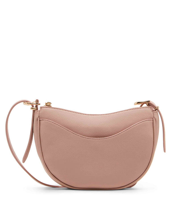 anne klein Half Moon Sculpted Buckle Crossbody with Adjustable Strap Rosewater w/ Gold Hardware