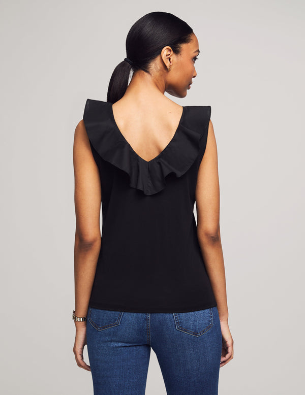 Anne Klein Harmony Woven Combo Flounce Top- Sale Anne Black