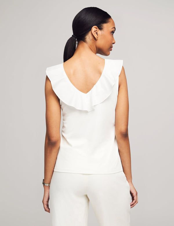 Anne Klein Harmony Woven Combo Flounce Top- Sale Bright White