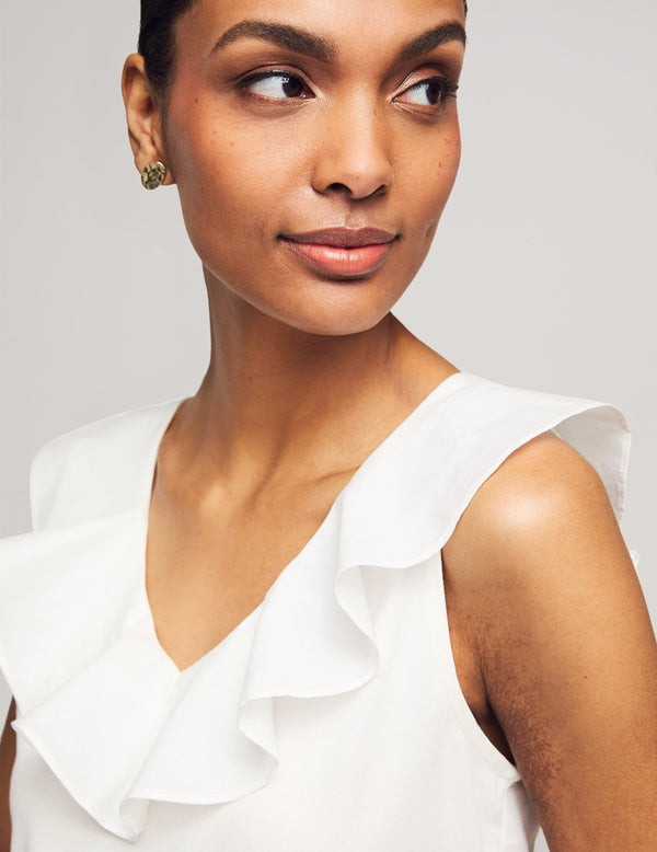 Anne Klein Harmony Woven Combo Flounce Top- Sale Bright White