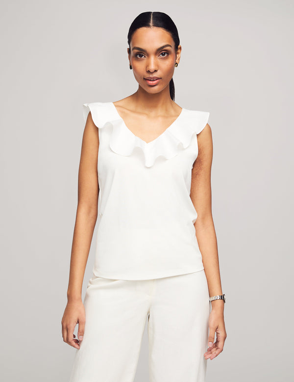 anne klein Harmony Woven Combo Flounce Top- Sale Bright White