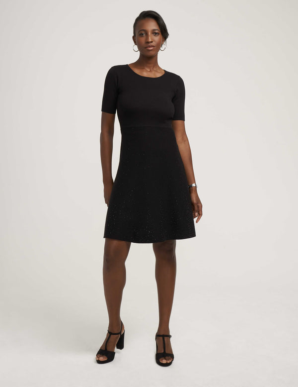 Anne Klein Heat Set Fit & Flare Sweater Dress- Sale Anne Black