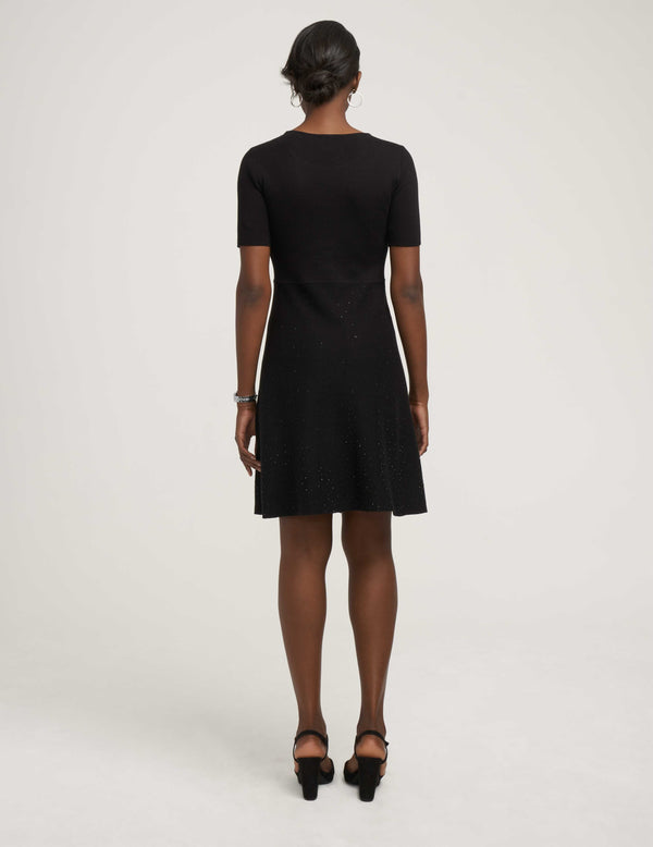 Anne Klein Heat Set Fit & Flare Sweater Dress- Sale Anne Black