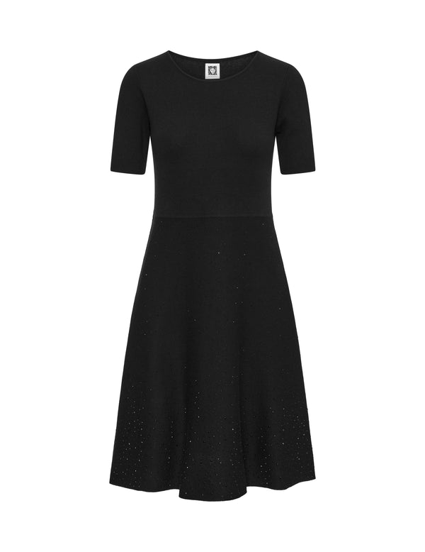 anne klein Heat Set Fit & Flare Sweater Dress- Sale Anne Black