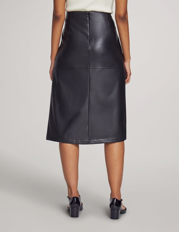 Anne Klein Hollywood Vegan Leather Slit Front Skirt- Sale Anne Black