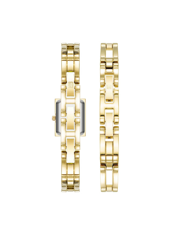 Anne Klein Iconic Rectangular Case Bangle Watch Set Gold-Tone