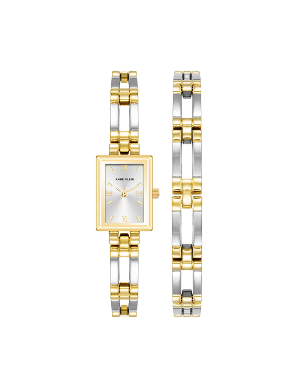 Anne Klein Iconic Rectangular Case Bangle Watch Set Gold-Tone