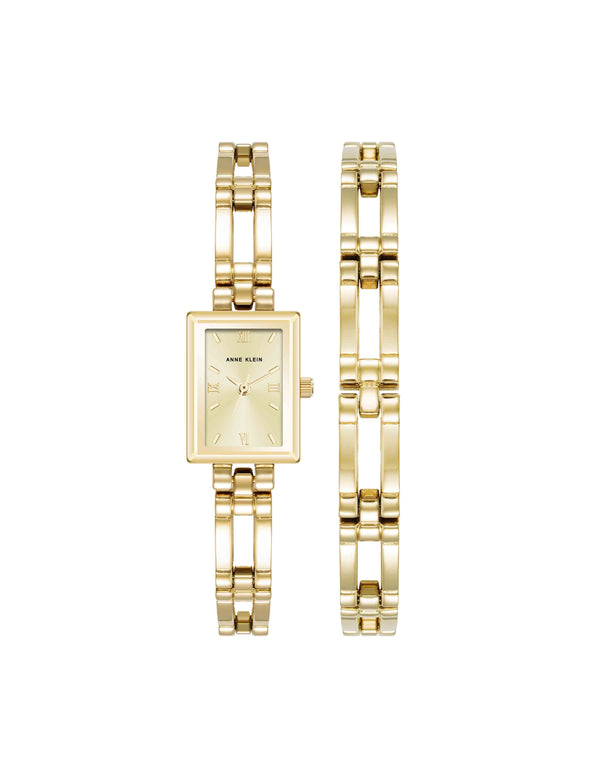 anne klein Iconic Rectangular Case Bangle Watch Set Gold-Tone