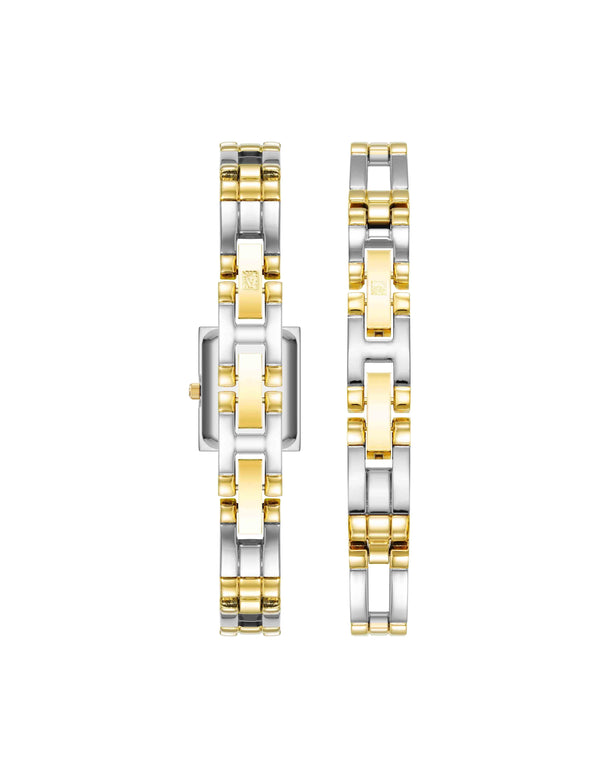 Anne Klein Iconic Rectangular Case Bangle Watch Set Silver-Tone/Gold-Tone