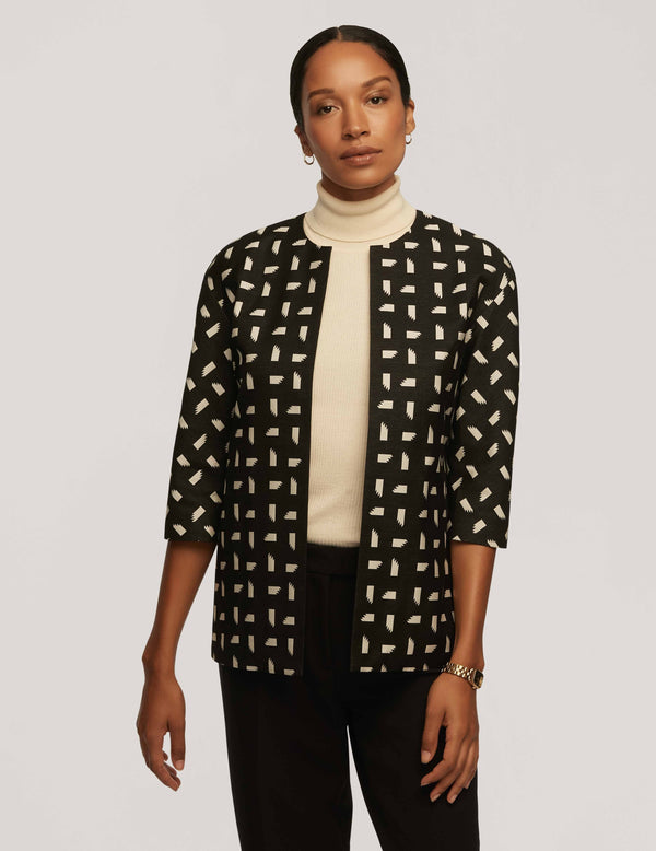 Anne Klein Jacquard Topper With Dropped Shoulder- Sale Anne Black/ Anne White