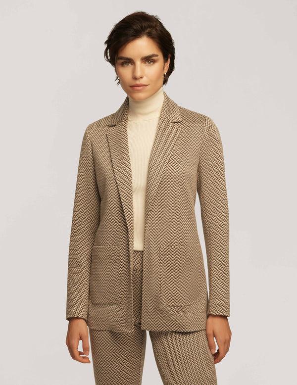 Anne Klein Knit Chevron Notch Collar Jacket With Patch Pockets- Sale Latte Multi