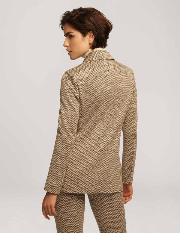 Anne Klein Knit Chevron Notch Collar Jacket With Patch Pockets- Sale Latte Multi