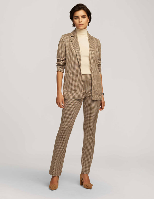 Anne Klein Knit Chevron Notch Collar Jacket With Patch Pockets- Sale Latte Multi
