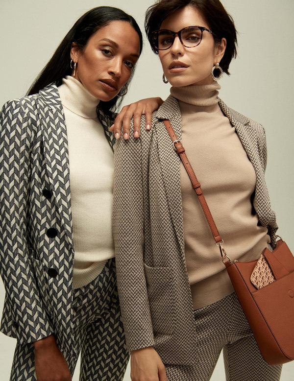 anne klein Knit Chevron Notch Collar Jacket With Patch Pockets- Sale Latte Multi